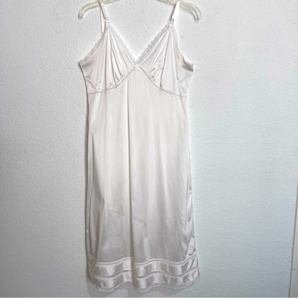 Vintage Sears White Lace Nightie Negligee Lingerie Chemise Slip Midi Length L